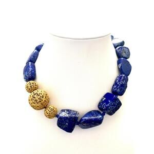 Blue Lapis Lazuli nuggets. Vintage Gold Filigree beads. Toggle clasp.